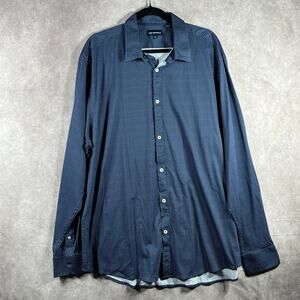 John Maverick Performance Shirt Mens Size 2XL Navy‎ Blue Diamond Print Button Up
